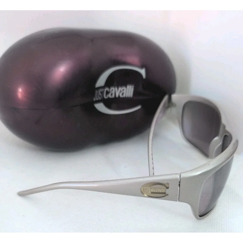 Just Cavalli JC16S Silver Purple Zebra Y2K Shield Wrap Sunglasses Italy 65mm